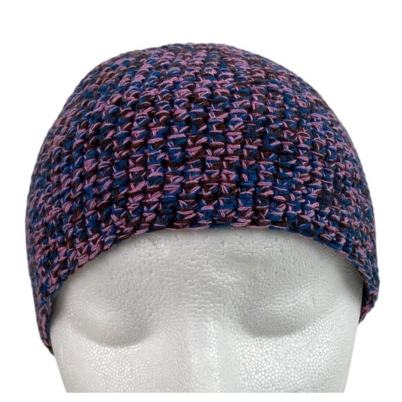 Adult Handmade Crochet Purple Blue Multicolor Skull Cap Beanie Hat - Picture 2 of 8